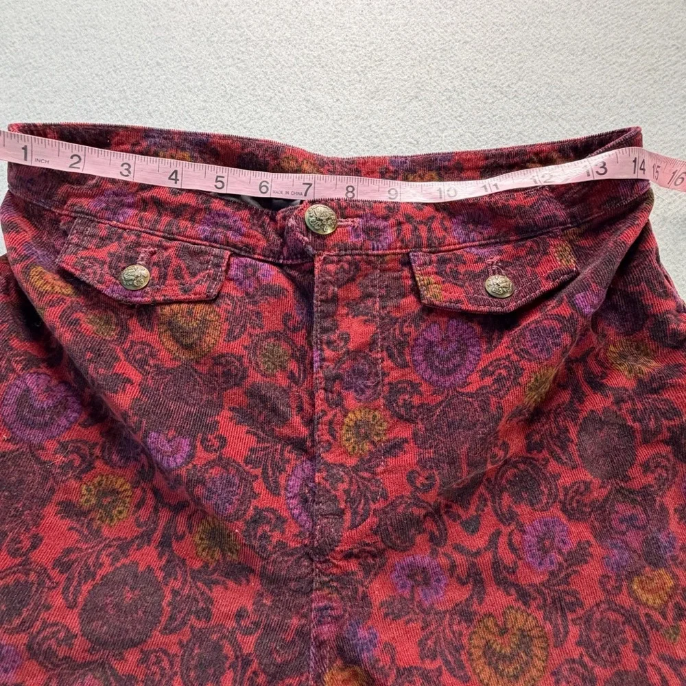 Free People Boho Flare Corduroy Pants Women’s 6 Burgundy Floral Paisley Girly